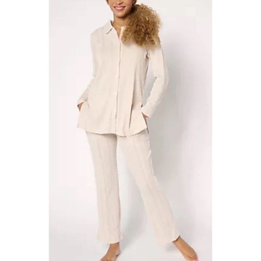 Cuddl Duds Women's 2-Piece Comfort Rib Lounge Set Sz Med L/S Top & Bottoms
